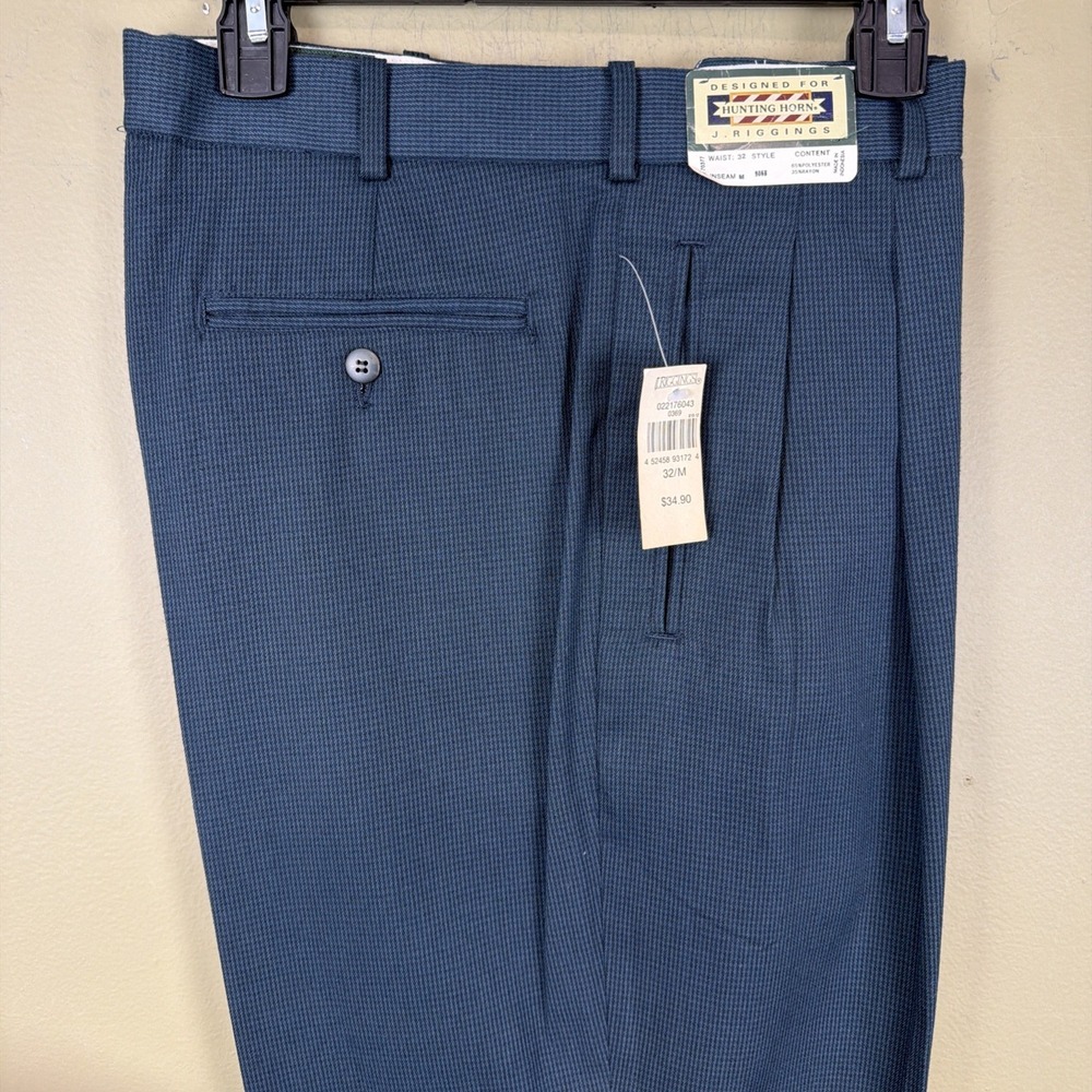 VTG J.Riggings Hunting Horn Pants Navy Tweed 32x31 Pleated Straight Cuffs